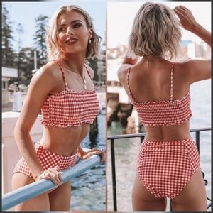 Cupshe Gingham High Waisted Bikini